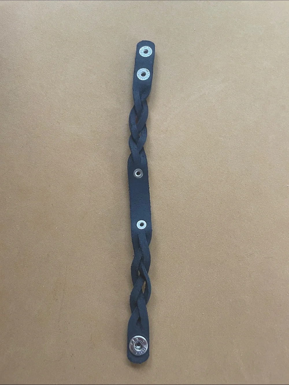 Plunder Design Black Braided Leather Snap Bracelet. Silver ID Tag New in Package